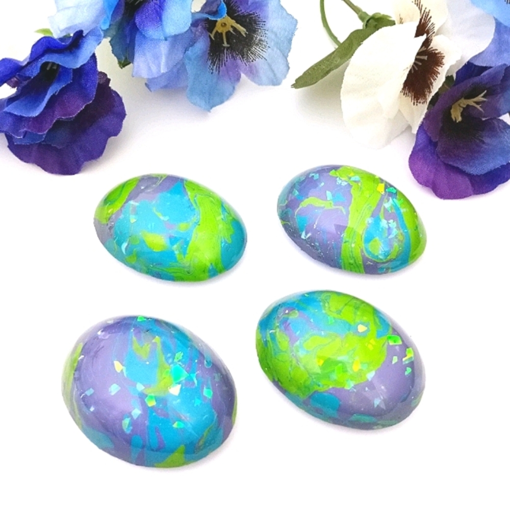 Blue green purple acrylic paint skins resin  magnets set new handmade gifts